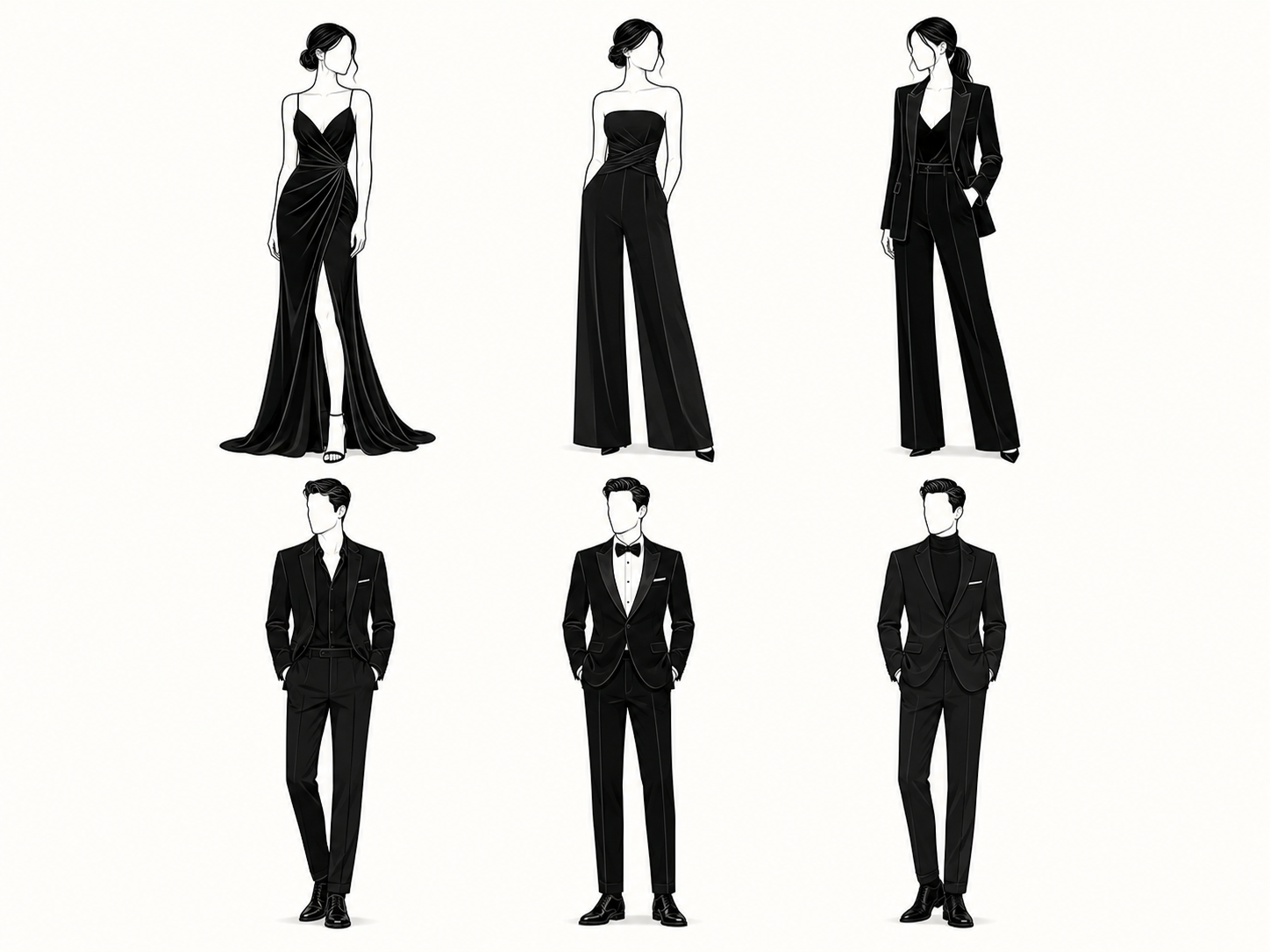 Inspiración de vestuario: looks elegantes en negro para hombres y mujeres